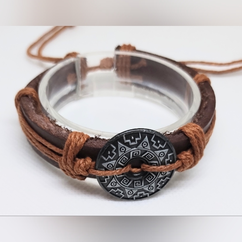 Men's Leather Bracelet Layered Tribal Brown‎ New f61